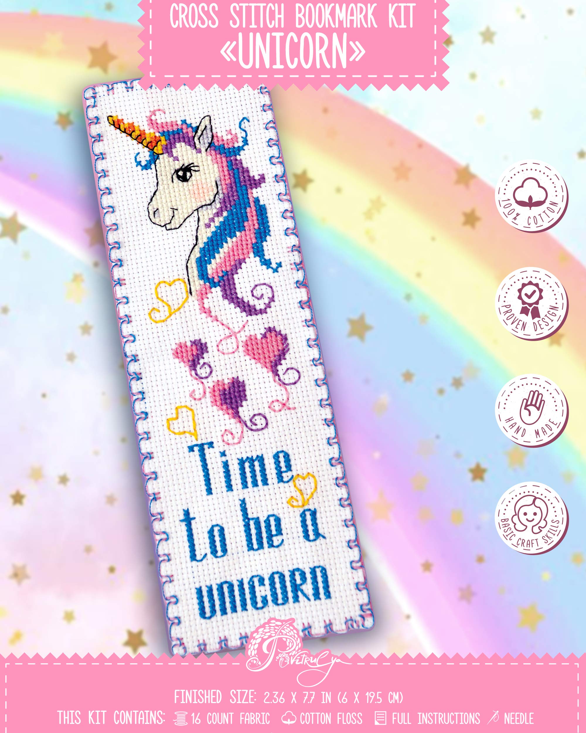 Povitrulya Embroidery Kit 'Unicorn' - Counted Cross Stitch Bookmark Set