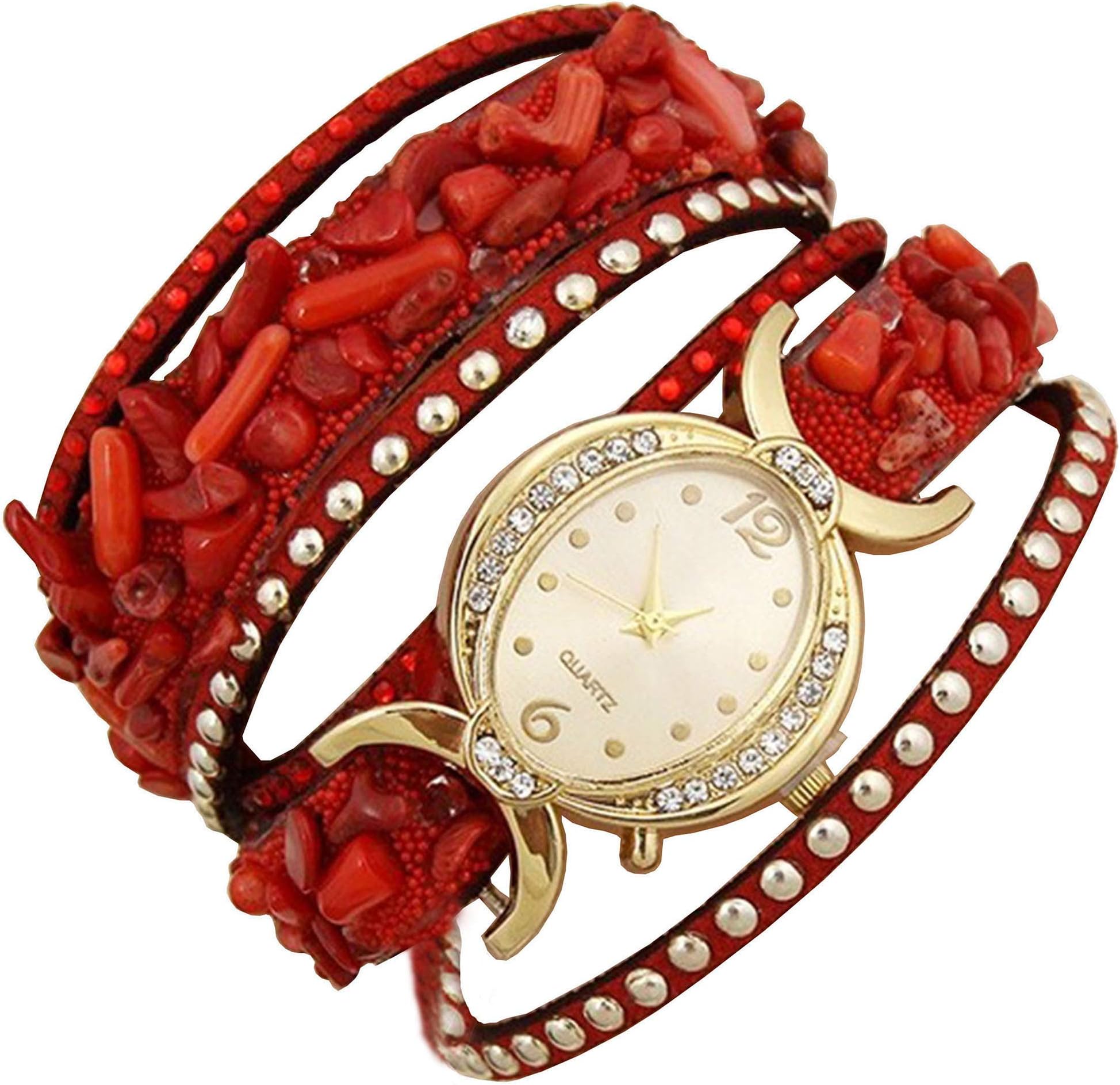 AELO Analogue Women's Watch (Gold Dial Red Colored Strap)