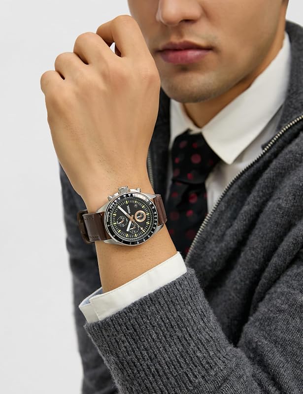 Orologio Decker Uomo, movimento cronografo al quarzo, cassa in acciaio inossidabile da 44 mm con cinturino in pelle, CH2885, Marrone