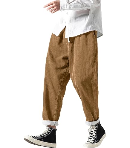 LifeHe Men Linen Drop Crotch Wide Leg Baggy Harem Pants (Black, S