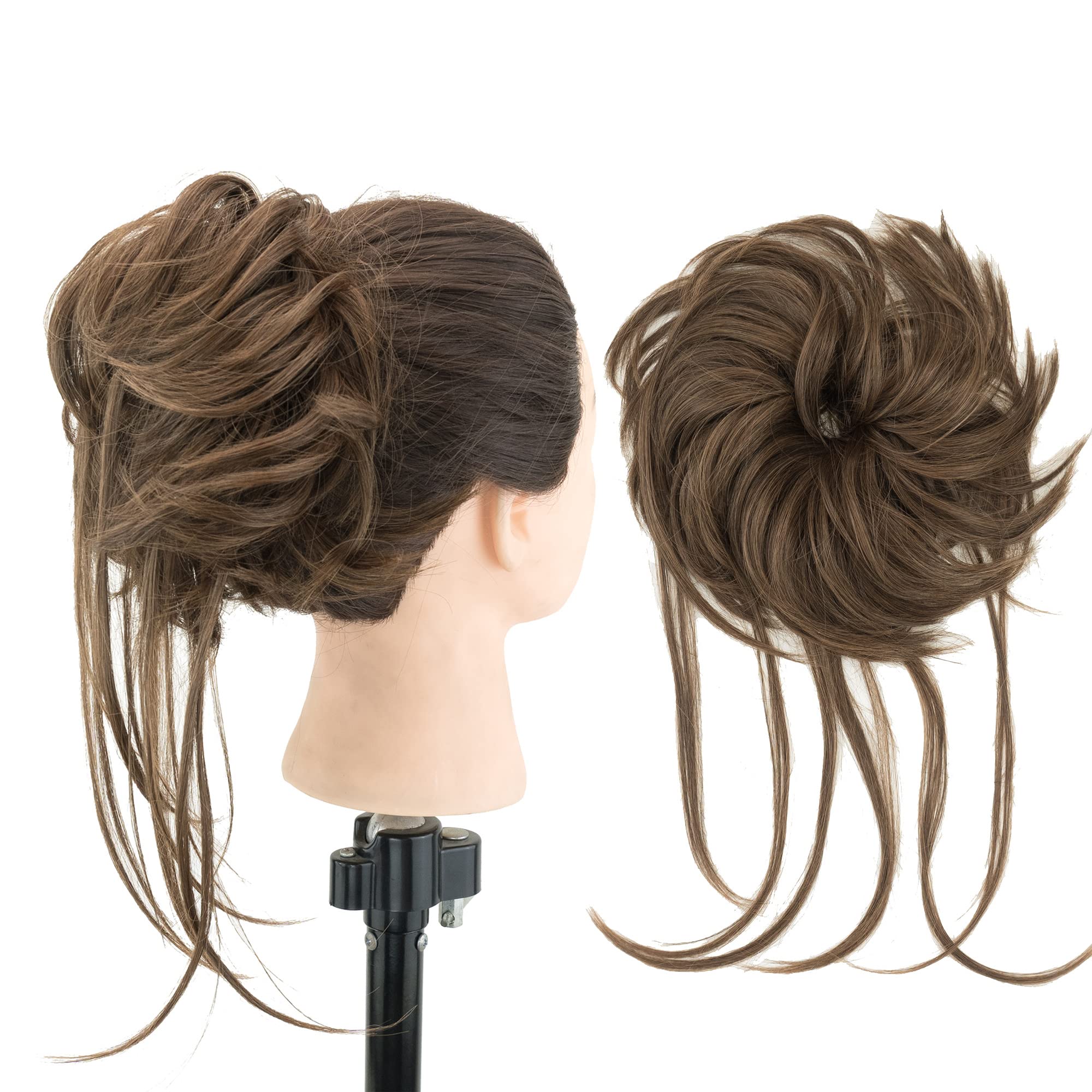 IMISSU 2PCS Messy Hair Bun Piece Updo Long Scrunchies Wrap Ponytail Extension Wavy Hairpieces Chignon Headband (2PCS Mixed Brown)
