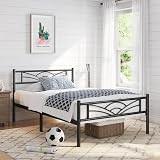 Yaheetech 3ft Single Bed Metal Slatted Frame Cloud Headboard Black