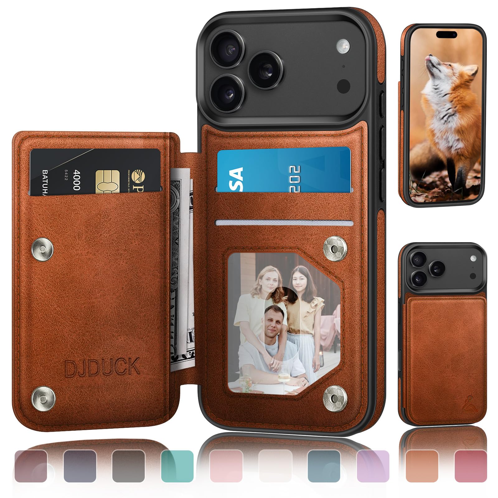 Photo 1 of DJDUCK Designed for iPhone 17 Pro Case Wallet with Card Holder, [Magnetic Clasp Cover] [RFID Blocking Leather Protection] Shockproof Women Men Cases 6.3 Inch for Apple 17 Pro Light Brown