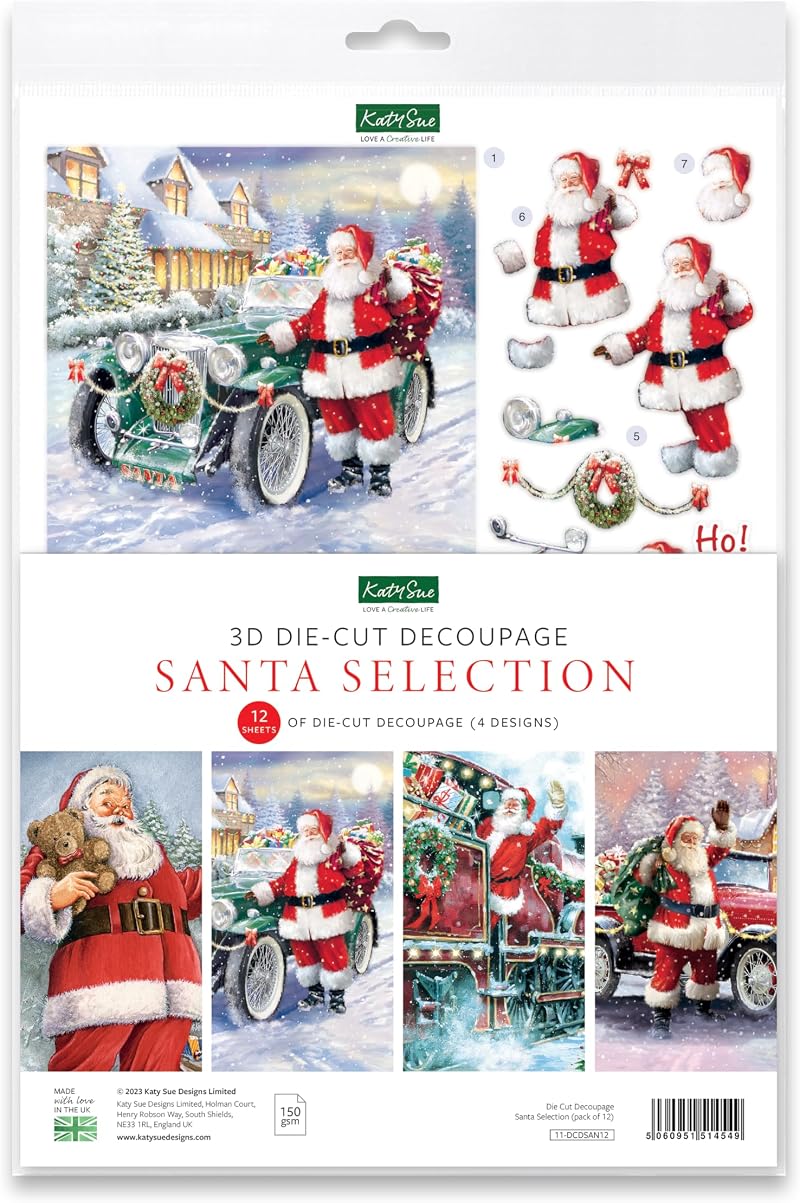Katy Sue Santa Selection Die-Cut Decoupage Sheets - 12 A4 Christmas Designs