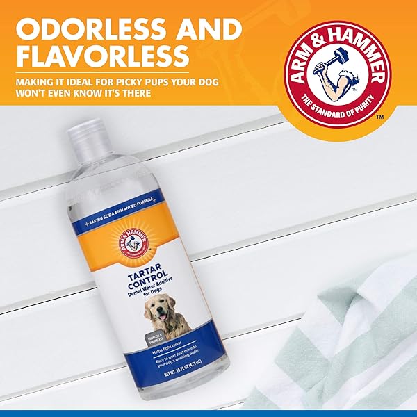 ARM & HAMMER DOG WATER ADDITIVE FOR DENTAL CARE – BAD BREATH ELIMINATOR FOR DOGS & DOG BREATH FRESHENER – DOG TOOTH PLAQUE CLEANER & DOG TARTAR REMOVER – 16 FL OZ DENTAL RINSE FOR DOGS – PACK OF 1