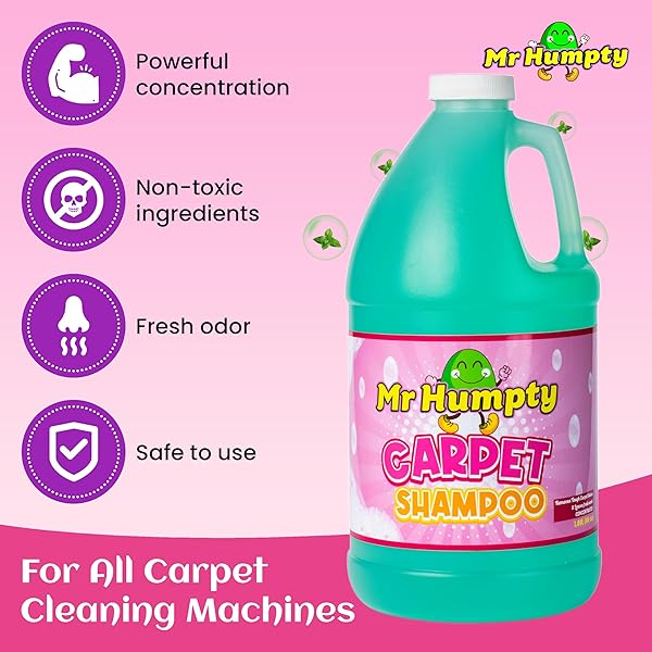 MR HUMPTY CARPET SHAMPOO CONCENTRATE – POWERFUL CARPET CLEANING CONCENTRATE, CLEANS AND REFRESHES HEAVILY SOILED CARPET, COMMERCIAL GRADE, 1 YEAR SUPPLY 1.89L (64OZ)