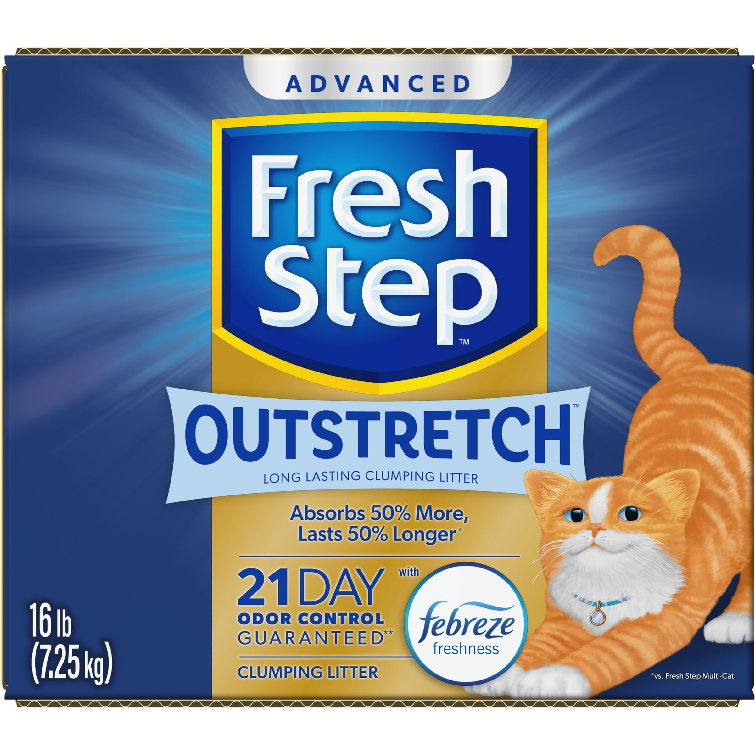 Fresh Step Outstretch Advanced Long Lasting Clumping Litter with Febreze Freshness, Activated Charcoal Litter Lasts 50% Longer, 32 lbs. (2 x 16 lb. Box)