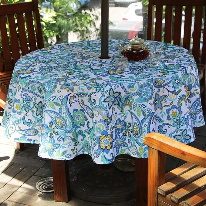 Fanjow® Floral Pattern Tablecloth Outdoor Patio Tablecloth With Umbrella Hole and Zipper