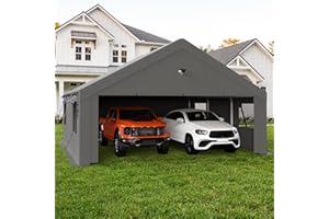 Benass 20x20 Carport, Heavy Duty Carport Canopy Garage with Removable Sidewalls and Drive Through Benass Doors, Grey