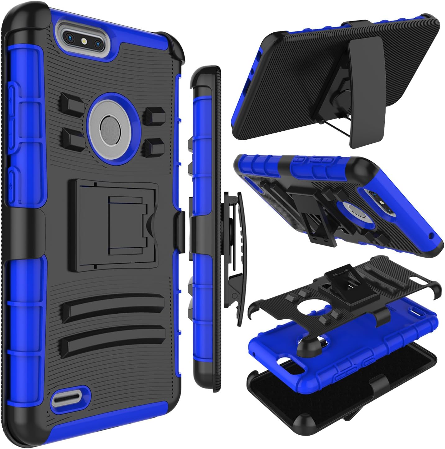 Zenic Compatible with ZTE Blade Z Max Case, ZTE ZMax Pro 2 Case, Heavy Duty Shockproof Full-Body Protective Hybrid Case with Swivel Belt Clip and Kickstand Compatible with ZTE Sequoia/Z982 (Blue)