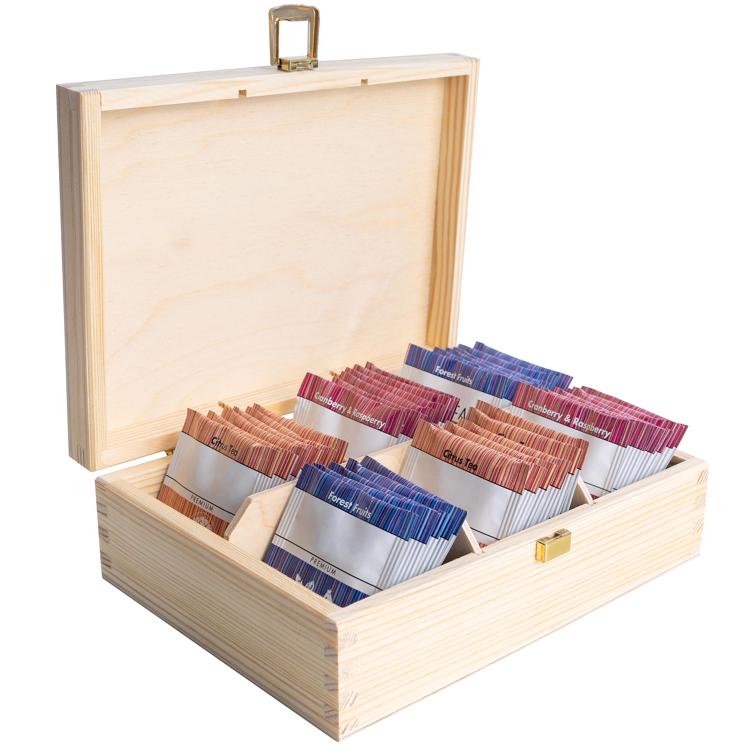 Creative Deco Unpainted Wooden Tea Box Storage with Lid | 6 Compartments | 21x16x7cm | Natural Wood | Luxury Compartment Organiser Keepsake Caddy Chest Easter | Chocolate Coffee | Gift Box