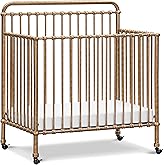 NAMESAKE Winston 4-in-1 Convertible Mini Crib, Vintage Gold - 60 lbs | GREENGUARD Gold Certified - Portable, Metal Baby Crib w/ Removable Wheels - Converts to Toddler Bed, Daybed &amp; Twin Size Bed