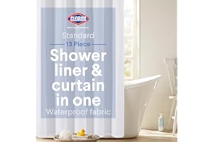 Clorox 2-in-1 Bathroom Shower Curtain Liner w Metal Hooks, Durable Fabric, Weighted Magnets for Bath Water Control, Washable Premium Quality, Modern - 72" x 72" White