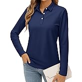 MAGCOMSEN Women's Polo Shirts Long Sleeve Cotton Collared T Shirt Golf Shirt Business Casual Tee Uniform Tops 3-Button