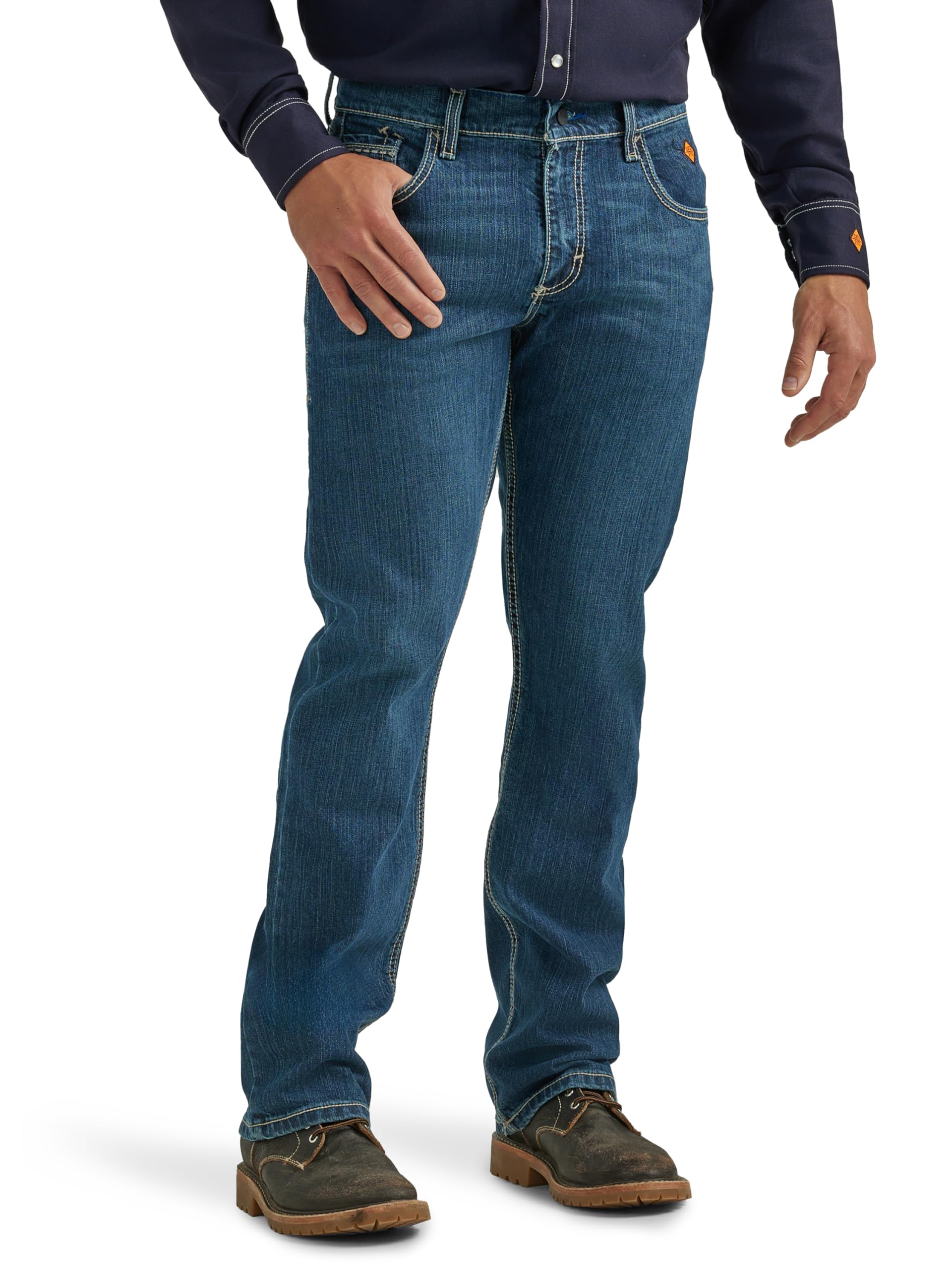 Wrangler Men’s FR Flame-Resistant Retro Slim Boot Jean, Midstone