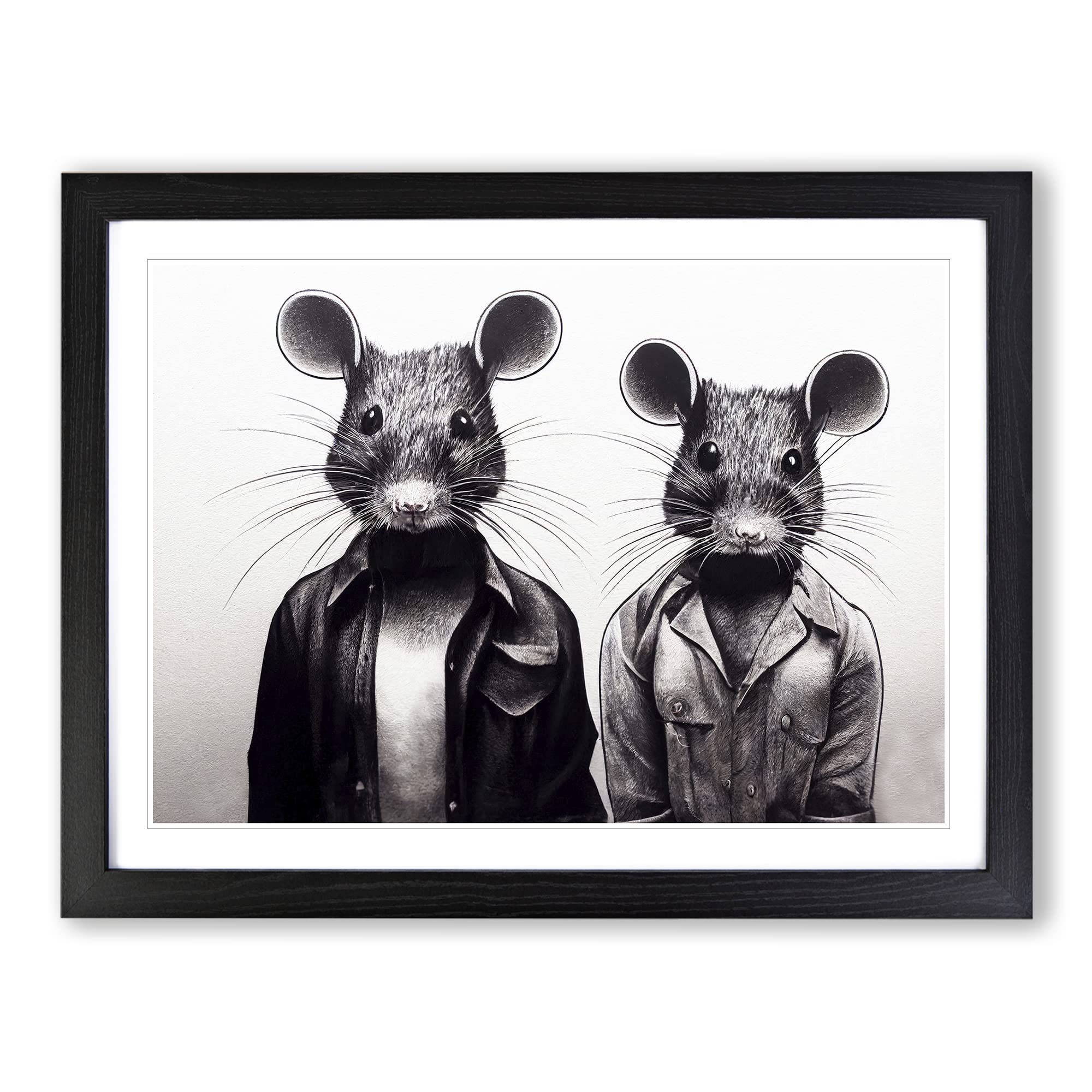 Two Street Rats Framed Print | A3 Black Framed Wall Art | Ready to Hang | Modern Animal Picture | Living Room Bedroom Lounge Office