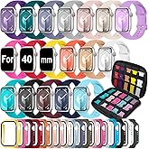 18 Pack Sport Band Compatible with Apple Watch Bands 40mm 41mm 42mm 44mm 45mm 46mm for Women Men,Silicone iWatch Bands with Screen Protector Case for iWatch 10 9 8 7 6 5 4 SE (Select the Right Size)
