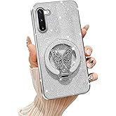 Tesazxcn for Samsung Note 10 Case with Stand [Compatible with Mag Safe], Galaxy Note 10 Phone Case with Wrist Strap Shockproof Protective Soft Cover Bling Kickstand for Women Girls, Silver