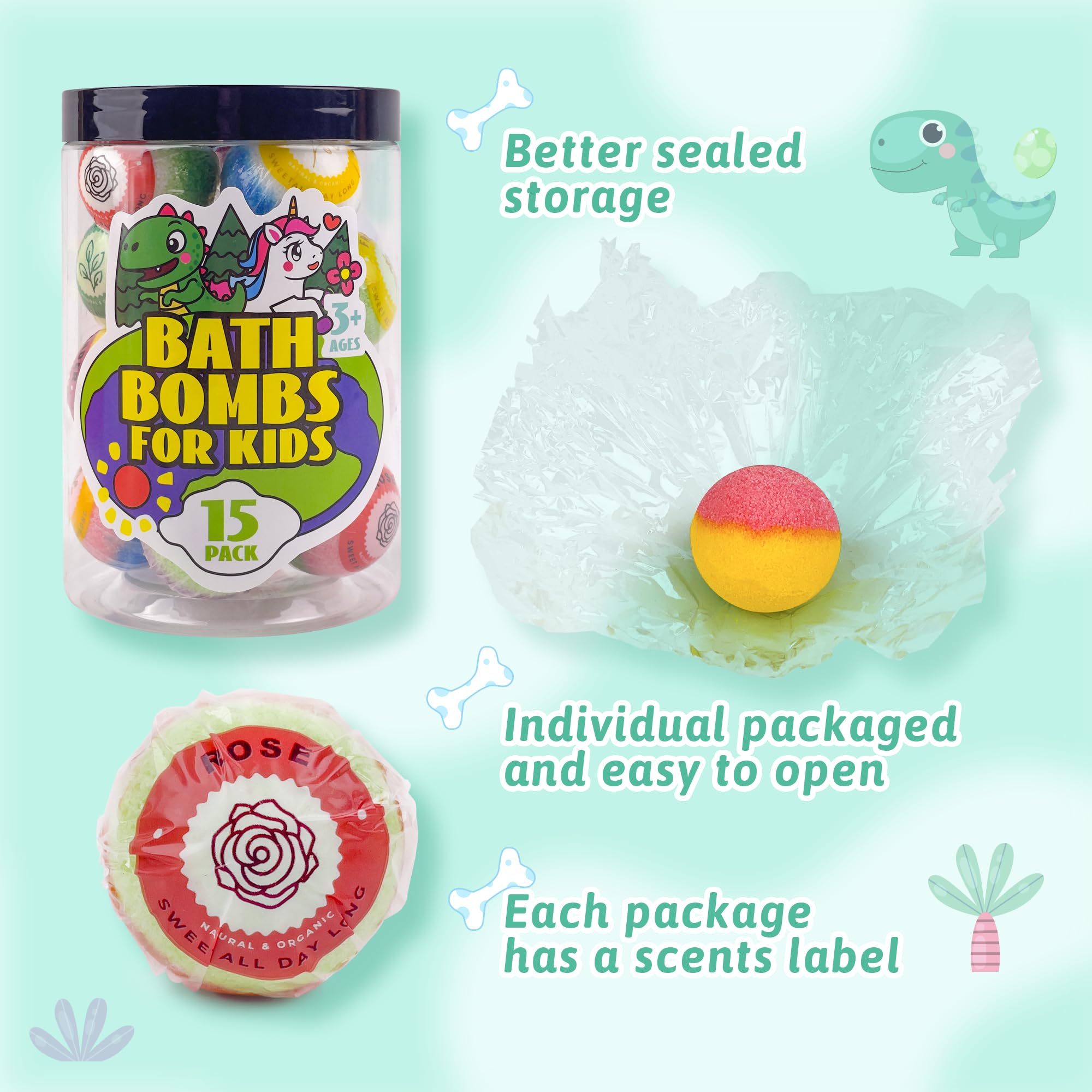 Bath Bombs for Kids with Surprise Inside, 15-Piece Surprise Bath Bombs for Kids, Jar Gift Set with Hidden Toys, Natural Organic Fizzies for Girls and Boys
