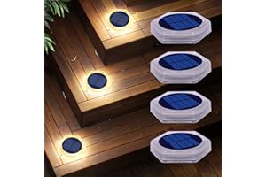 DetarZinLED Solar Step Lights for Outside Waterproof, 4 Pack Warm White Outdoor Stair Light Solar Powered, Stick on Lights for Deck, Dock, Driveway, Walkway, Pathway, Porch, Yard, Ground