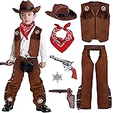Spooktacular Creations Halloween Cowboy Hat Costume for Boys, Kids Brown Western Costume, Deluxe Boys Cowboy Outfit Set for Toddler Halloween RolePlay Themed Party (3T, 3-4 yrs)