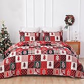 Vaulia Christmas Duvet Cover Queen, Holiday Microfiber Bedding Collection with Christmas Plaid Tree Pattern, Includes 1 Duvet Cover and 2 Pillow Shams, Red Green Color