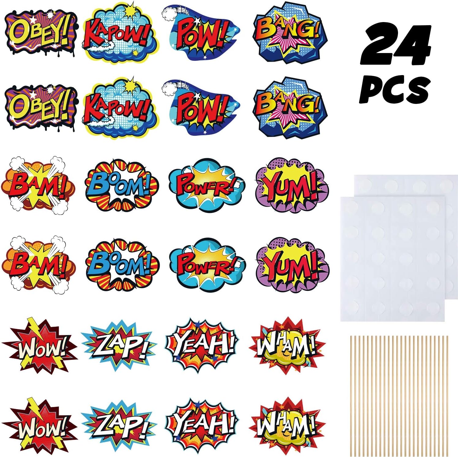 24 Pieces Hero Action Sign Cutouts Super Fun Hero Theme Party Supplies ...