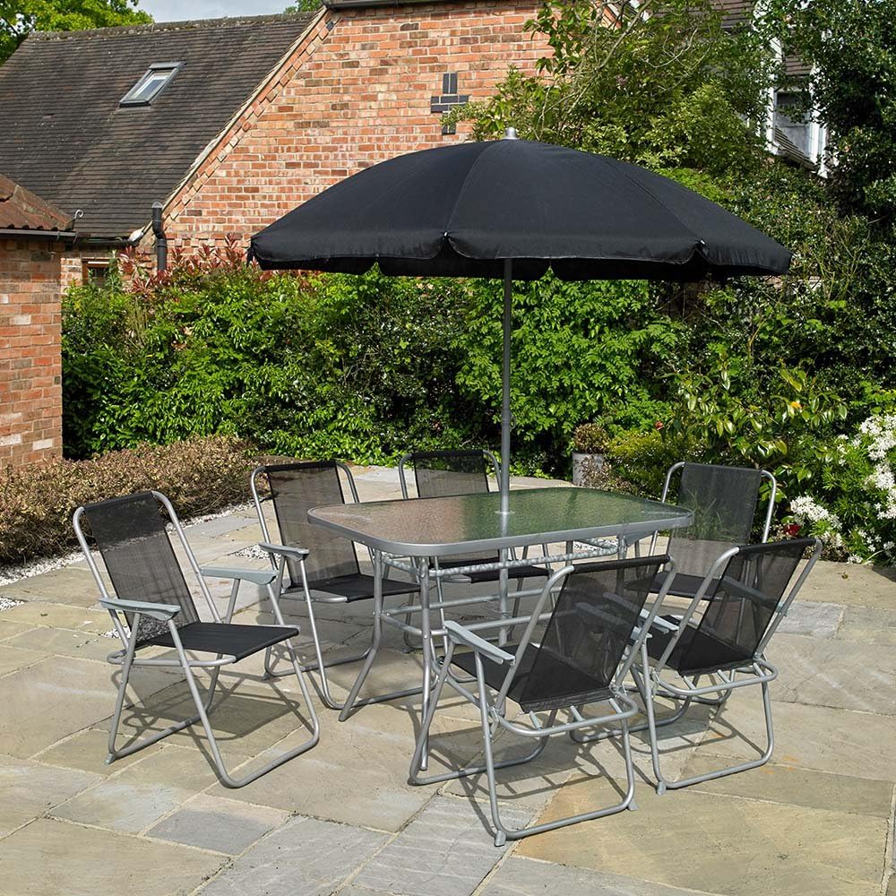 8 Piece Garden Furniture Patio Set Inc 6 X Chairs Table And Parasol Amazon Co Uk Garden Outdoors