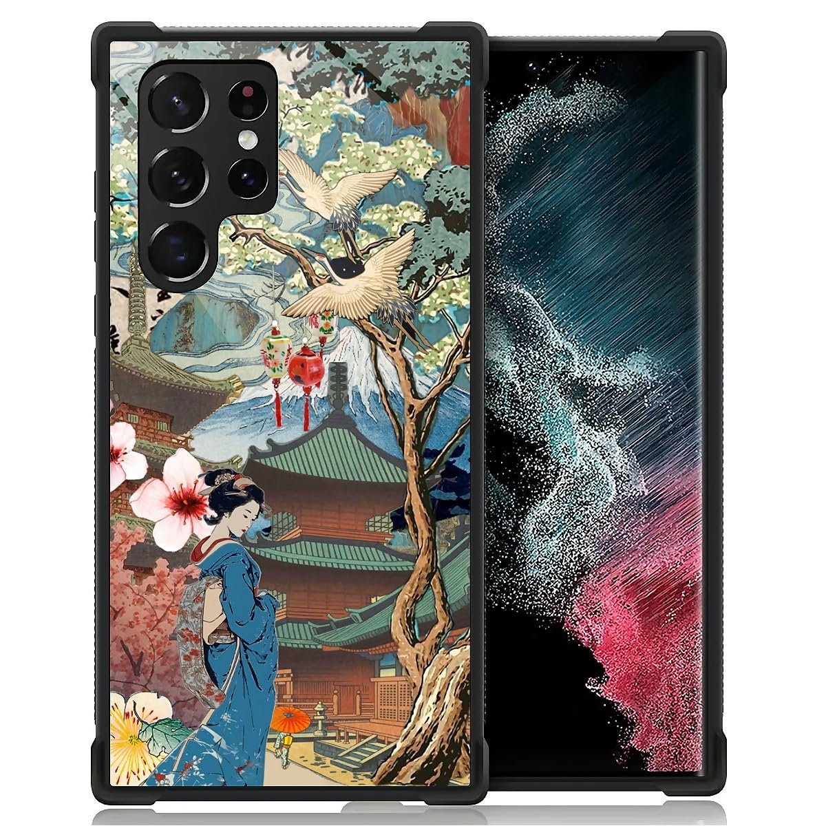 Flivro Case for Samsung Galaxy S23 Ultra,Slim Anti-Drop Military-Grade TPU Protection with Shock-Absorbing Edges Cover for Samsung Galaxy S23 Ultra Case - Japanese Sakura Crane Woman