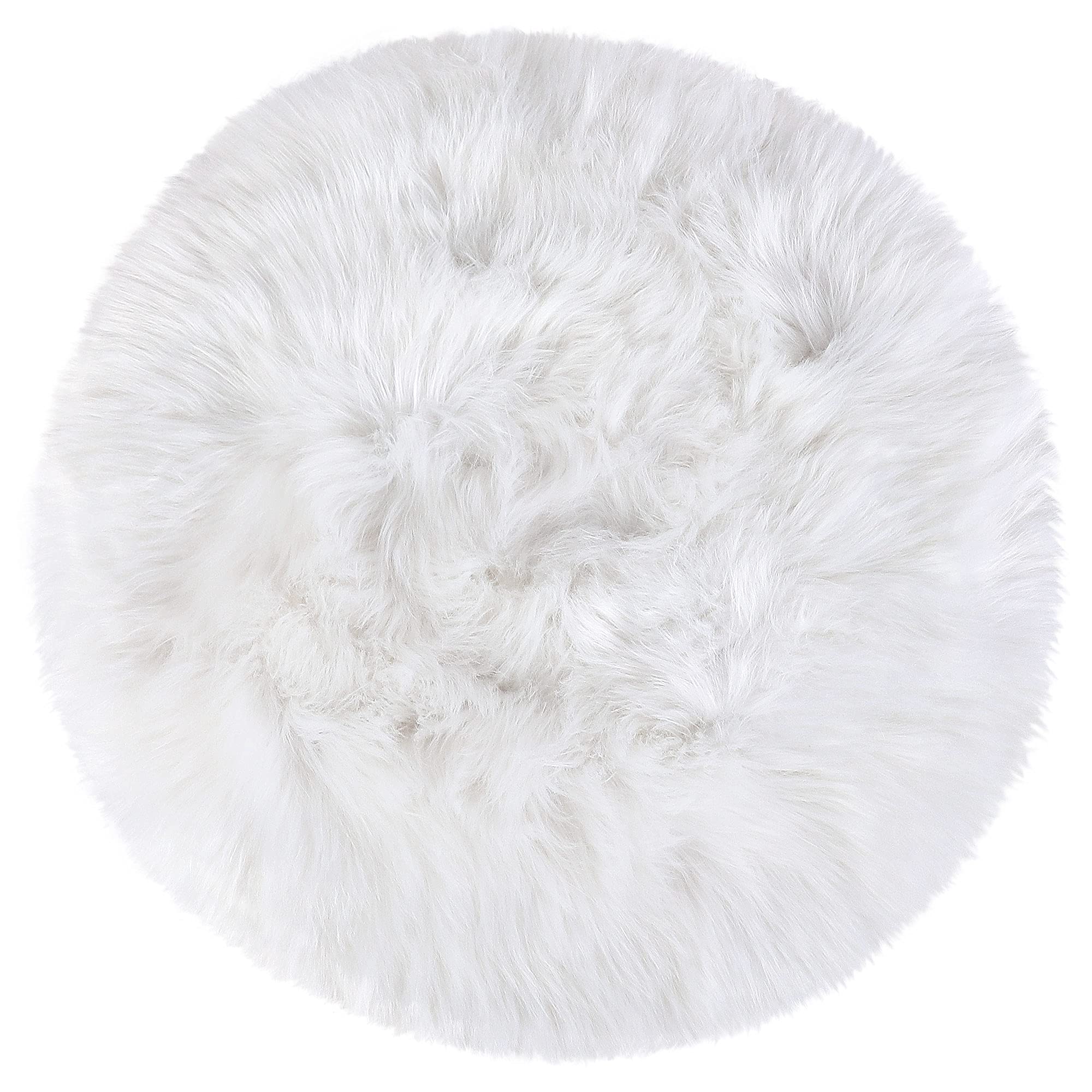 sourcing map Faux Fur Sheepskin Area Rug, Round Fluffy Indoor Carpets for Bedroom Living Room Sofa - Shaggy Soft Floor Decoration Washable Rugs, Snow White 90x90cm / 3 x 3 Feet