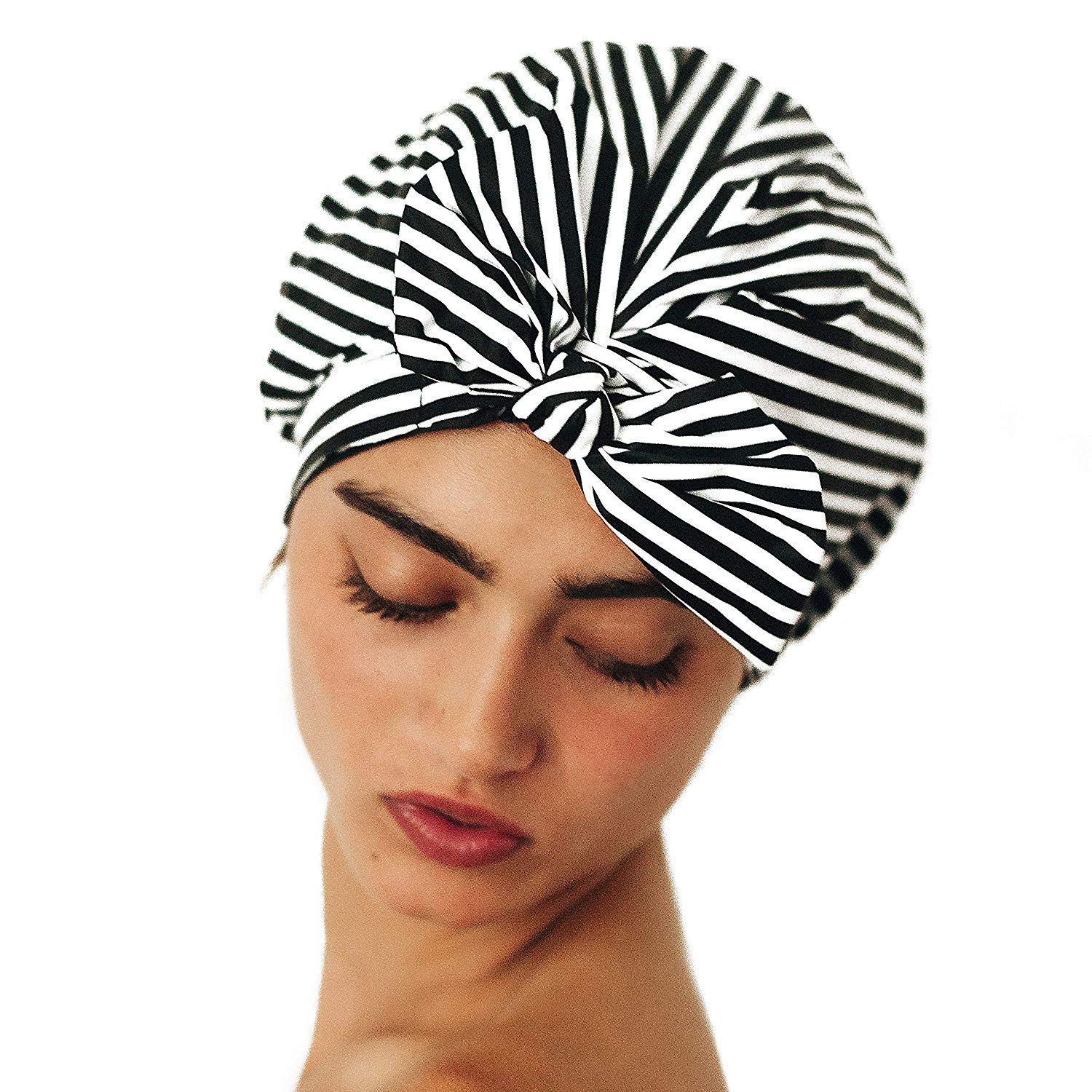 Kitsch Luxury Shower Cap for Women - Waterproof, Reusable Shower Caps (Black and White Stripe) : Beauty