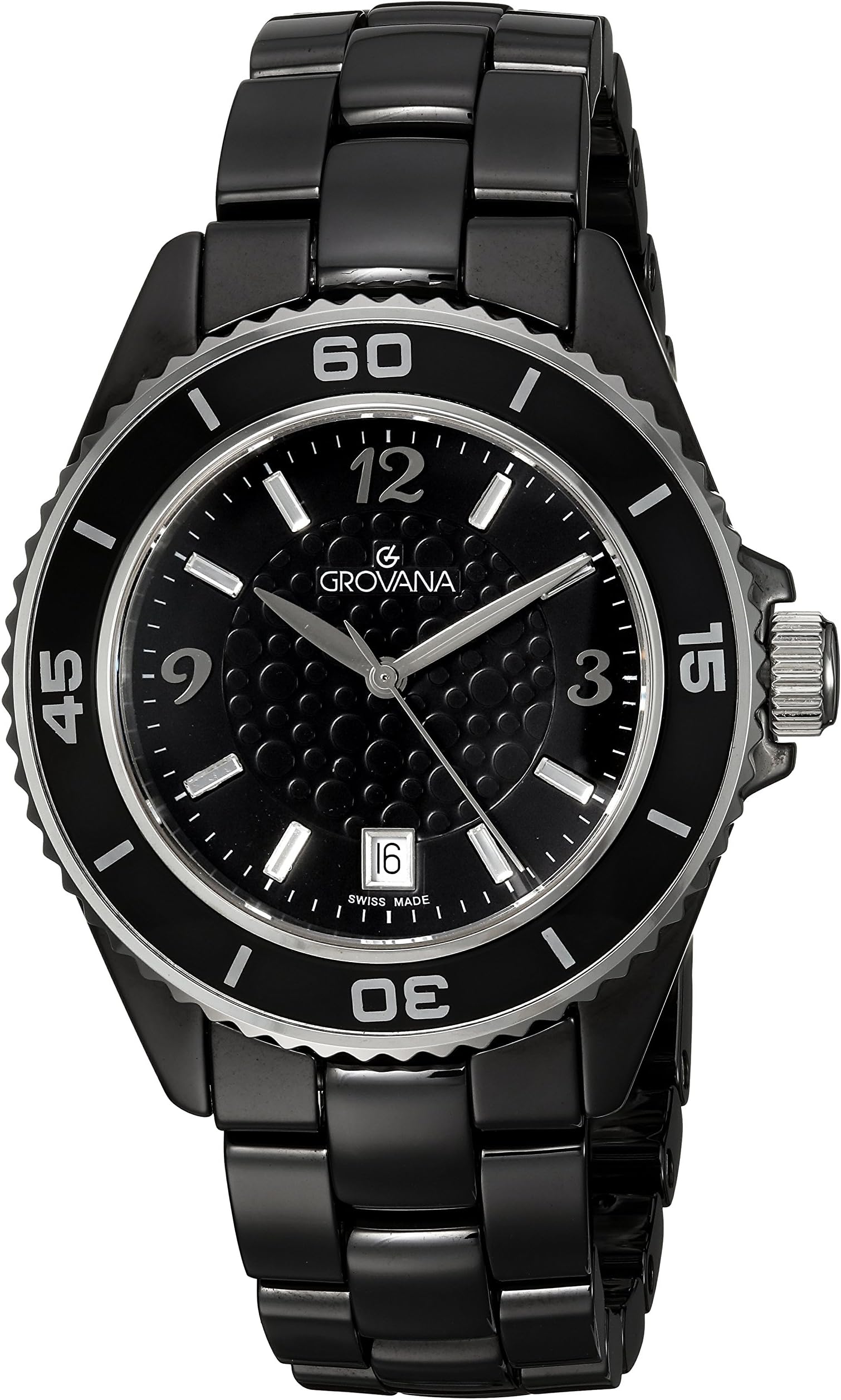 GROVANA 4001.1187 Unisex Quartz Swiss Watch with Black Dial Analogue Display and Black Ceramic Bracelet