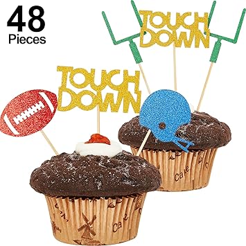 Amazon Com 48 Pieces Football Cupcake Toppers Rugby Ball Cake