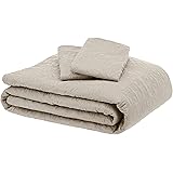AmazonBasics Oversized Quilt Coverlet Bed Set - King, Beige Floral