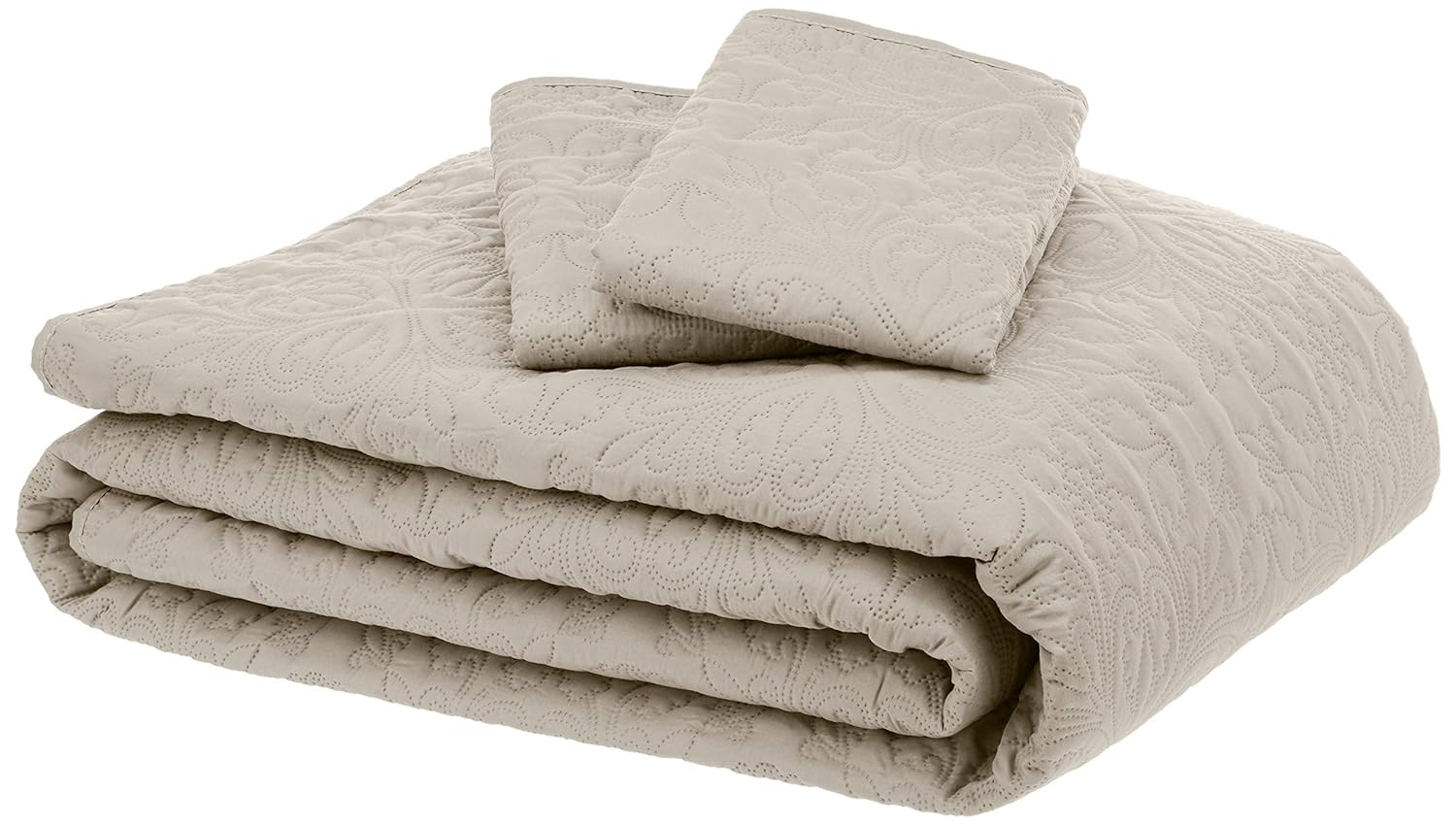 AmazonBasics Oversized Quilt Coverlet Bed Set - King, Beige Floral