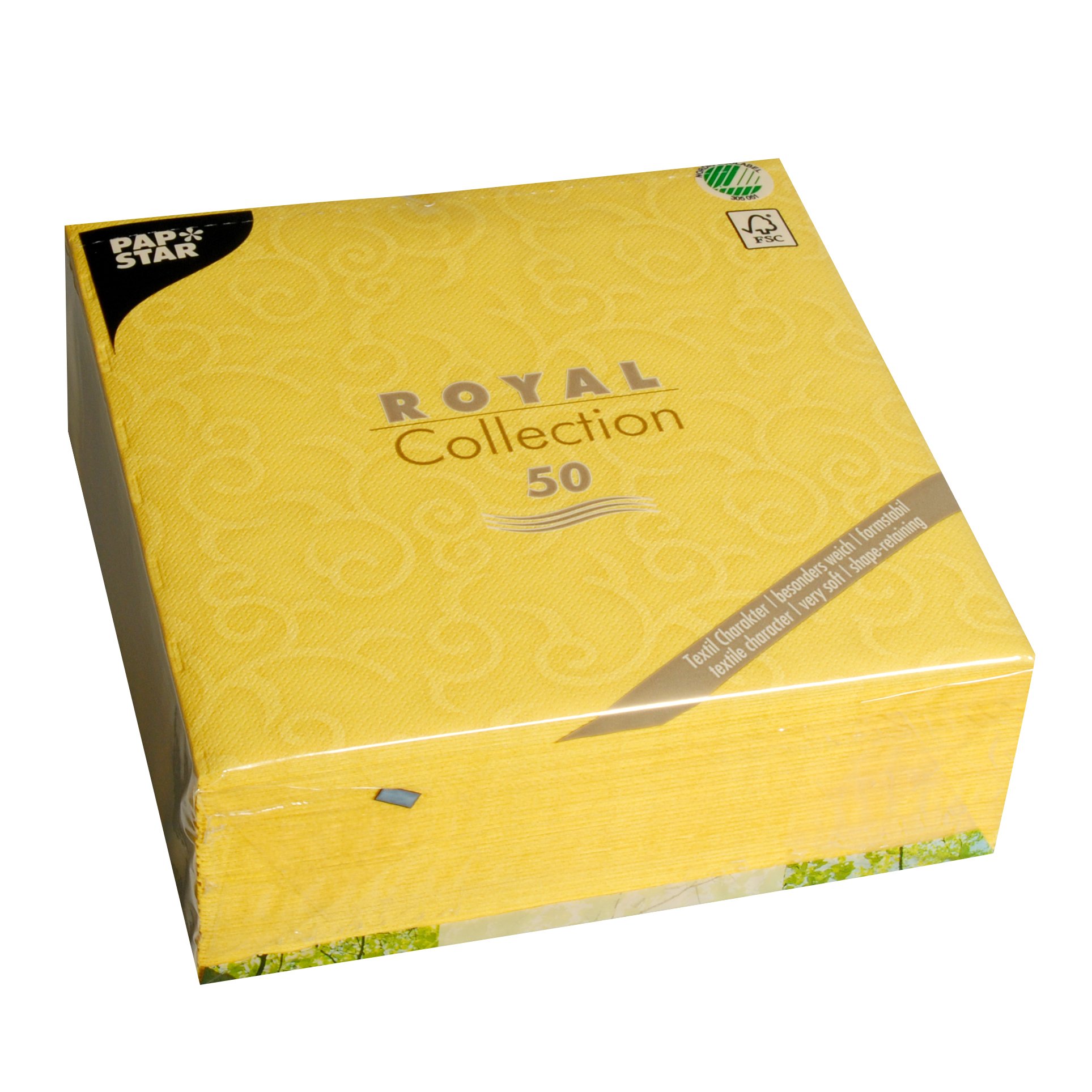 Papstar, Casali #84881 Serviettes Royal Collection 1/4 Fold 40 cm x 40 cm Yellow Pack of 50