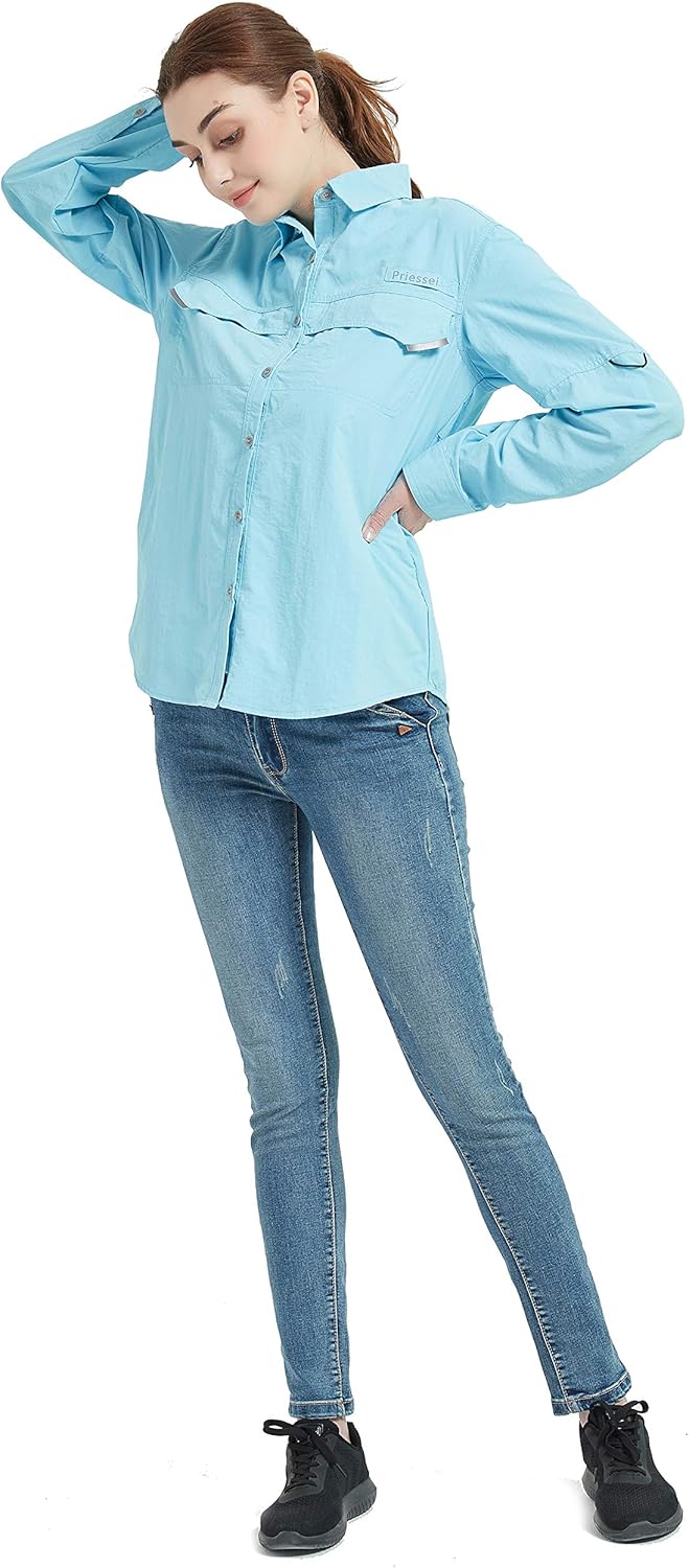 PRIESSEI Women's UPF 50+ Hiking Shirts Long Sleeve Outdoor Shirts for Camping Fishing Breathable and Fast Dry: Clothing