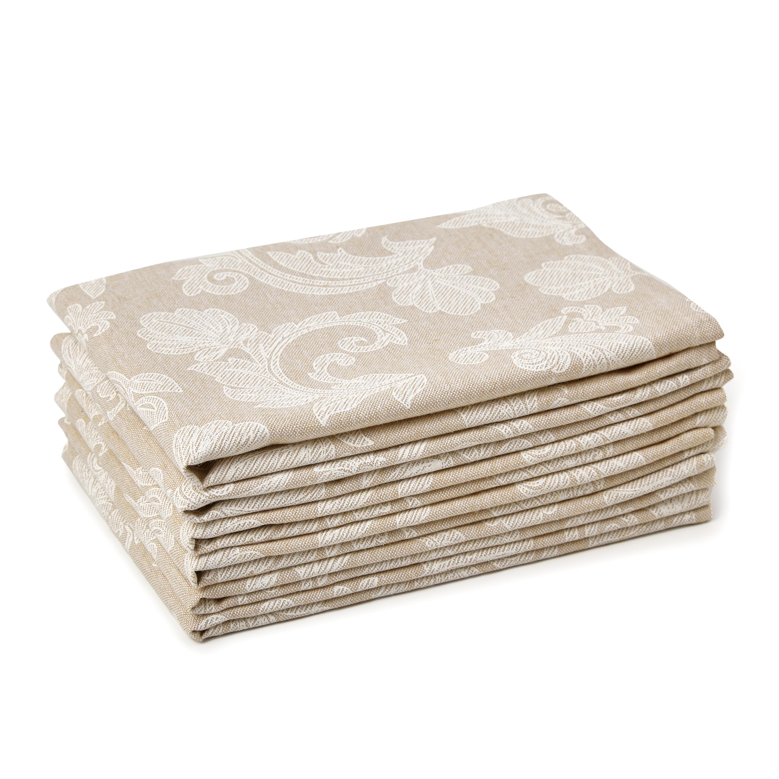 Encasa XO Beige Cloth Napkins Set of 6, 45x45 cm | Floral Jacquard Design Cotton Serviettes Napkins | Washable & Reusable Napkin for Wedding, Holiday, Halloween, Parties & Everyday Table Decor