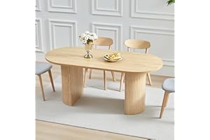 WESELON 70.8 Inch Dining Table for 4-6 People, Oval Kitchen Table with Semi-Cylindrical Legs Base, Modern Farmhouse Round Dinner Tables for Dining Room Kitchen Living Room (Natural)