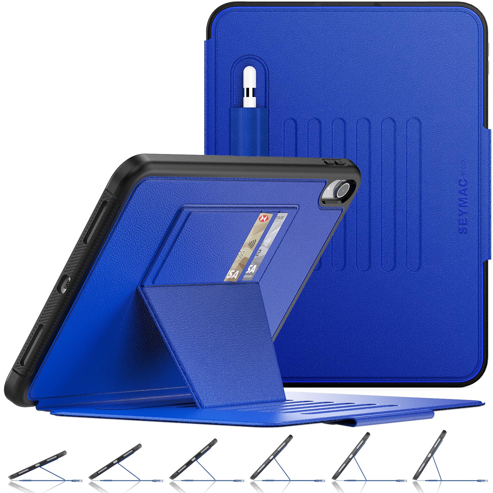 Photo 1 of SEYMAC stock Case for iPad (A16) 11th/10th Generation 11''/10.9'', Strong Magnetic Auto Sleep Shockproof Case with Absorbing Multi-Angles Stand, Pen Holder, Card Slot (Blue)