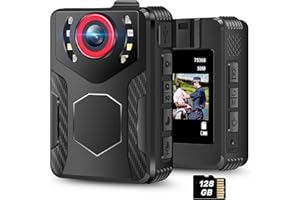 RGJZKGN 128GB Body Cameras with Audio and Video Recording: 1080P FHD Body Cam with IR Night Vision Video Recorder, 2.0” Screen, 10HR Battery, Wearable Camera Bodycam for Personal Civilians, Law Enforcement