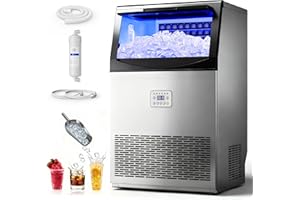 Manastin Commercial Ice Maker, 100lbs/24H Large Ice Machine with 33lbs Storage Capacity, Under Counter Ice Maker with Water Filter, for Home & Bar, Self-Cleaning, Timer, 50 Ice Cubes/15 Mins