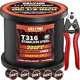 Black Stainless Steel Cable for Railing - 200FT 1/8" T316 Wire Rope for Deck Cable Railing System Kit