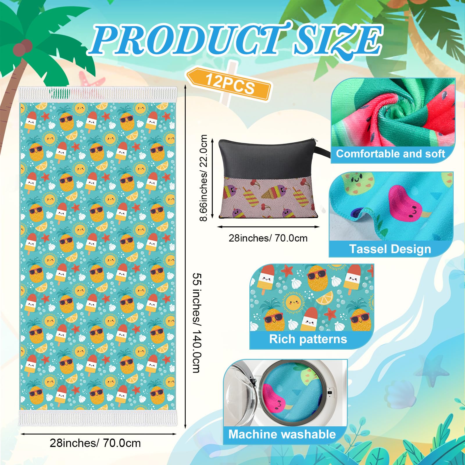 Condition photo showing New/Like New for peryiter 24 pack microfiber oversize turkish beach towel set 12 large absorbent beach towels with 12
