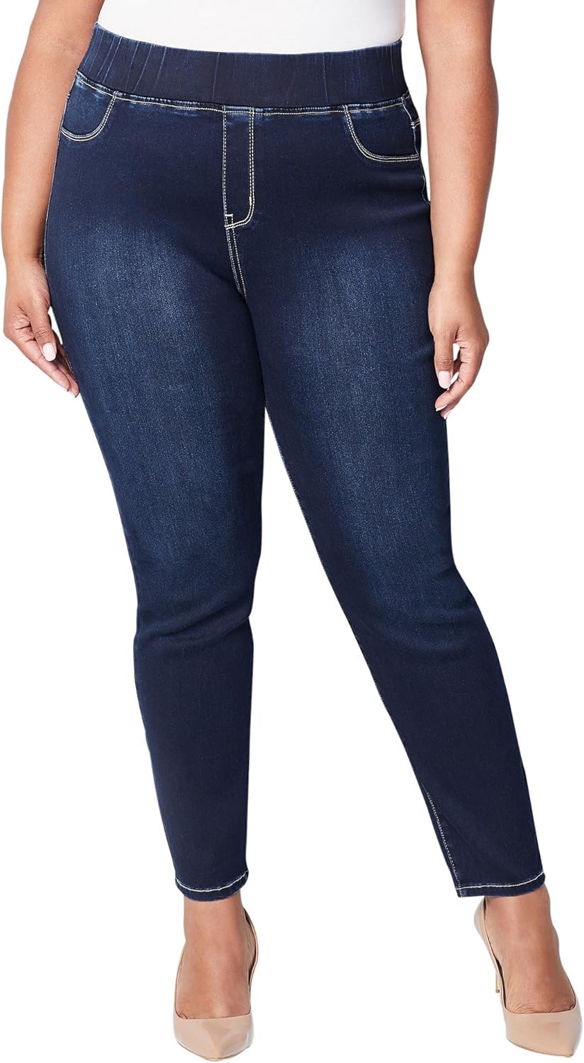 Avenue Women's Butter Denim PullOn Skinny Jean in Dark Wash, 32 Dark Wash at Amazon Women's