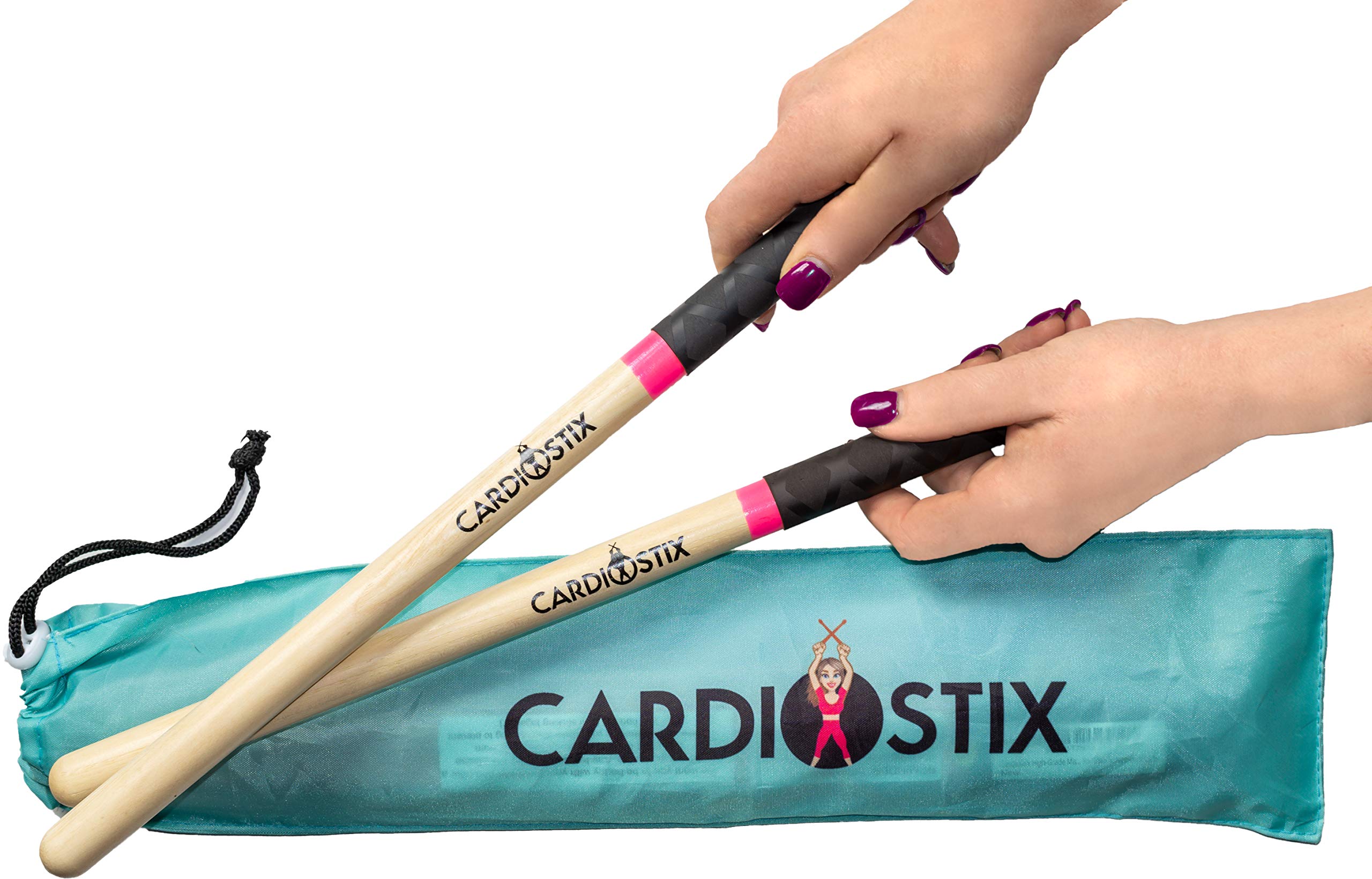 CardioStix Bundle 8oz Highest-Weighted (1 PAIR YOU CHOOSE) Premium American Hickory Wood Cardio Drum Sticks | For Drumming, Fitness, Aerobic Class, Exercises(Hot Pink Bundle)