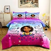 GRAT TIOC Black Girl Comforter Set Twin for Kids Teens,God Says You are Comforter Set Black Girl Magic Bedding Set,African American Bed Bedroom Set
