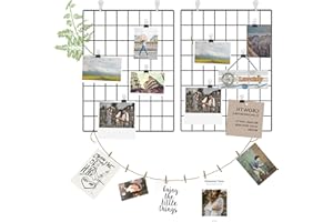 Lxvckly Grid Wall Panel, Set of 2 Metal Grid Wire Photo Wall Panels, 16" L x 12" W Clip Photo Holders, Memo Board, Wall Decor Storage Organizer for Photo Picture Hanging Display Home Office Dorm Black