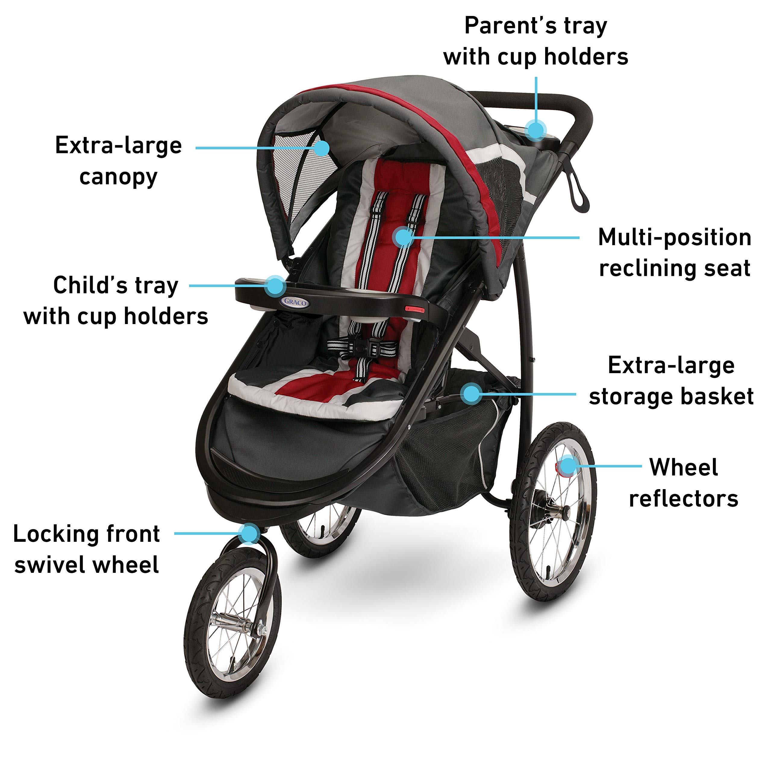 Graco FastAction Fold Jogger Travel System | Includes the FastAction Fold Jogging Stroller and SnugRide 35 Infant Car Seat, Chili Red