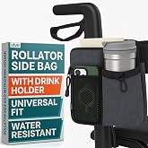 Vive Rollator Bag with Cup Holder - Walker Accessories Pouch Organizer | Phone Pocket for Seniors, Elderly, Adults - Storage Caddy - Water Resistant, Universal Fit, Quick Install